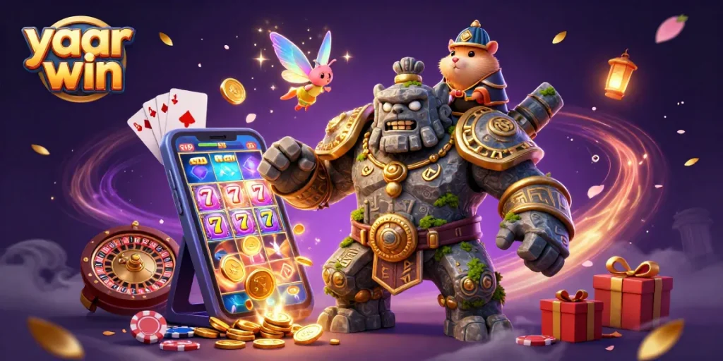 Spin your luck with yaar win in this magical 3D casino illustration featuring enchanting characters.